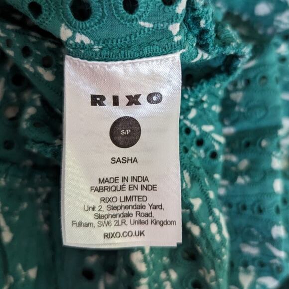 Rixo Sasha Floral Mini Dress Green Cotton Eyelet Broderie Anglaise Small Preown - Picture 11 of 13
